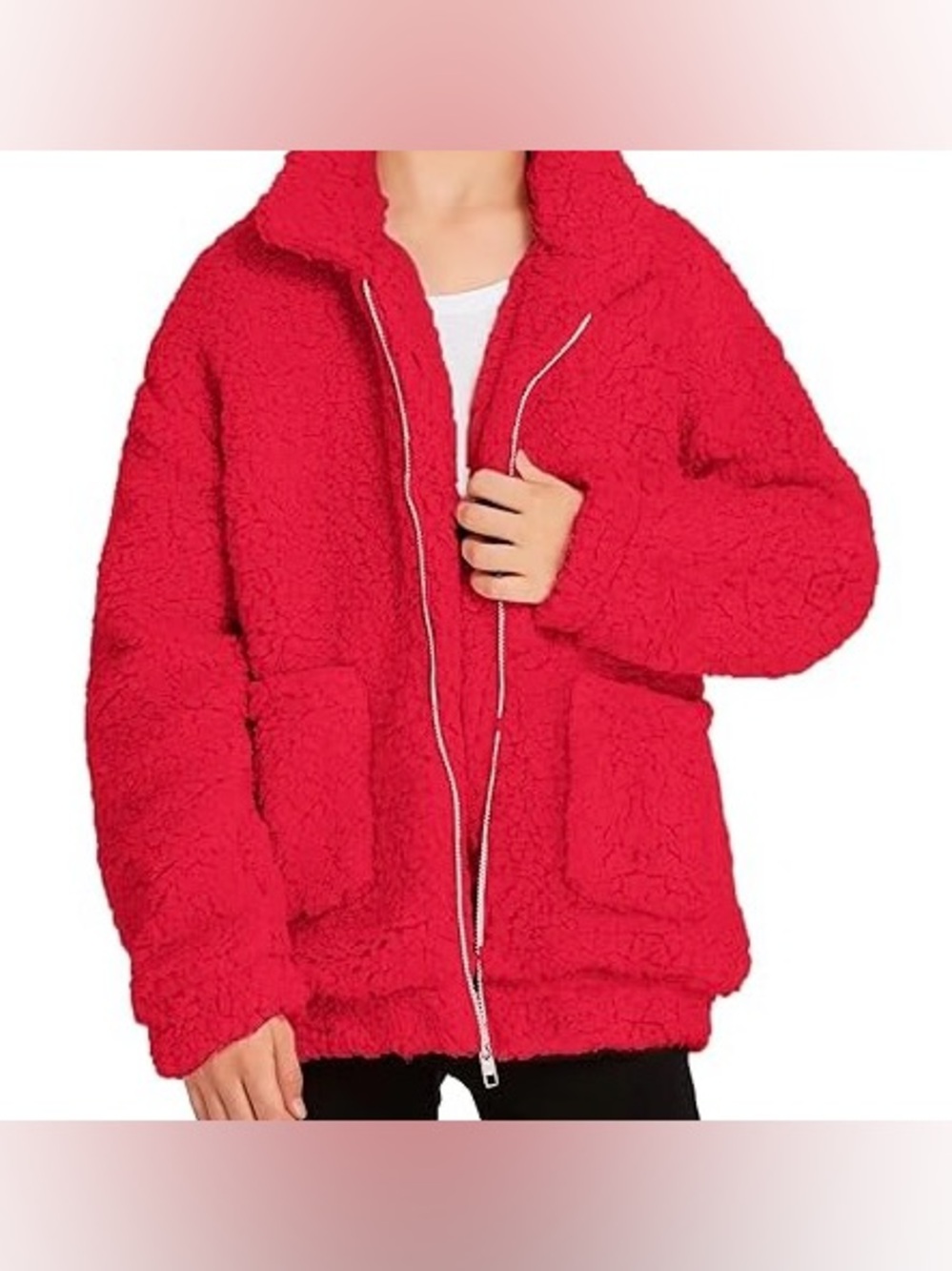 Red Teddy Fleece Jacket - Women's Cozy Zip-Up